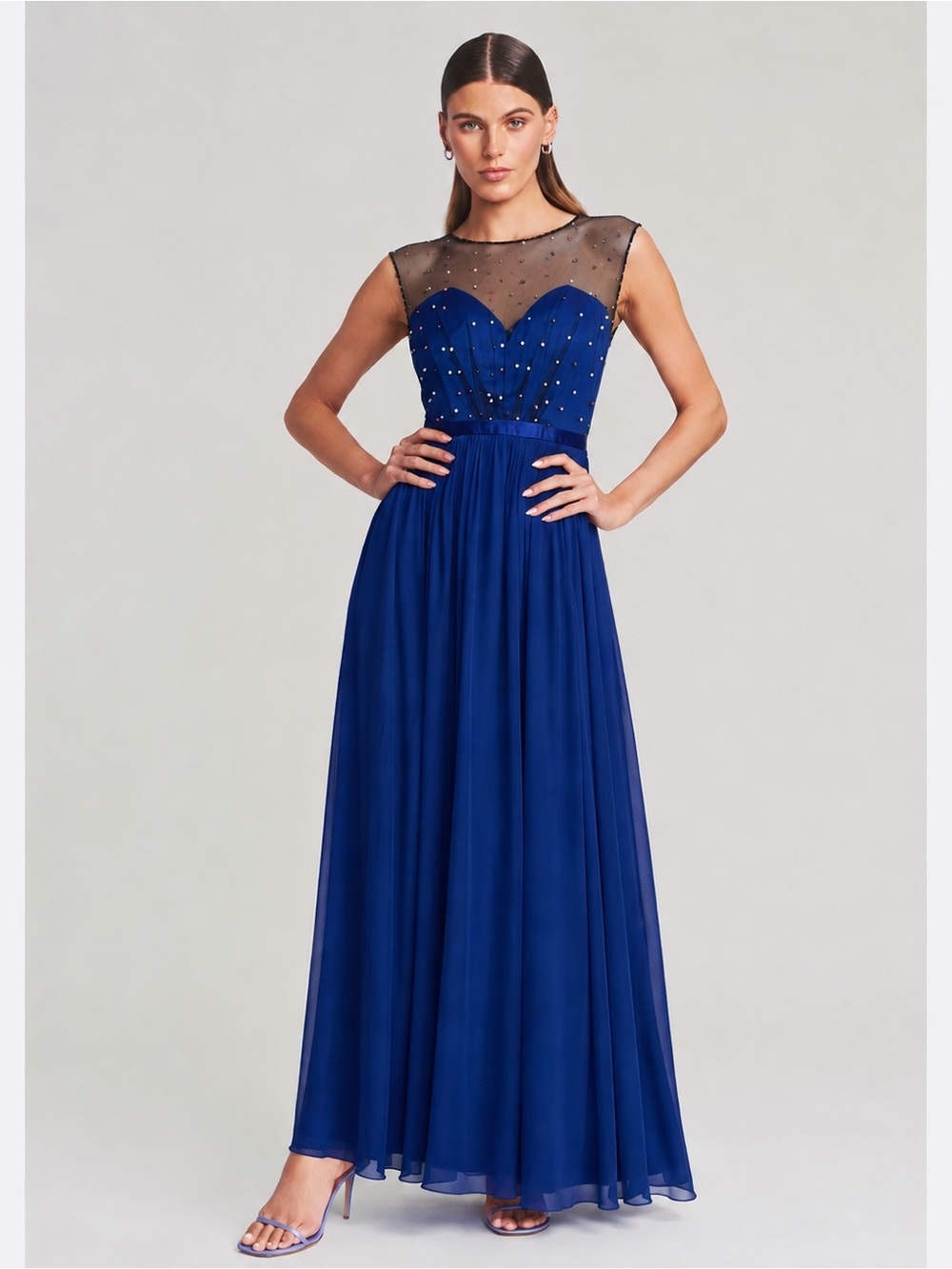 Royal Blue Illusion Neck Evening Gown size L